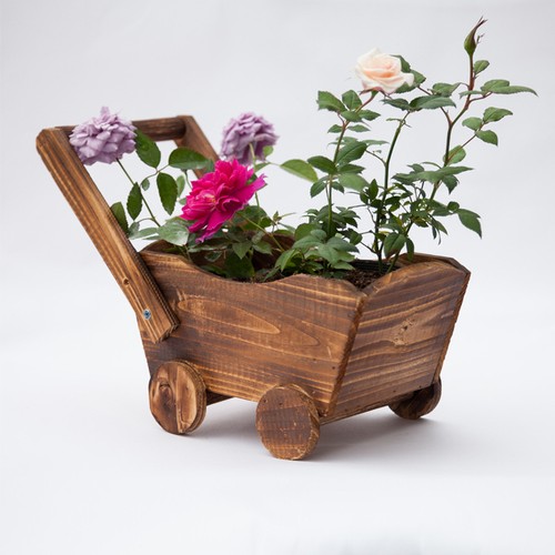 Wooden wheel barrow - wheel, planter