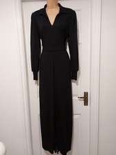 JOE BROWNS BLACK WIDE LEG ZIP FRONT COLLARED JERSEY JUMPSUIT - SIZE 16P