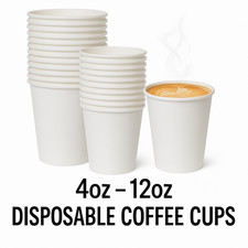 Disposable Coffee Cups Bulk White Paper Takeaway Cups for Hot Drinks 4oz - 12oz