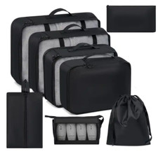 Luggage Suitcase Packing Cubes - Premium 8 Pc Set in Plain BLACK - UK Seller