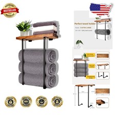 Black Wood Towel Rack Wall Mount - Minimalist Spa Salon Storage