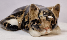 Vintage Hand Made Ceramic Tabby Cat  with Glass Eyes, by Winstanley, Size 2