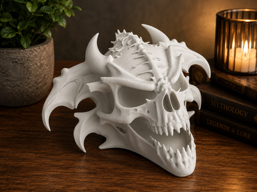 Demonic dragon skull sculpture - demonic,