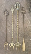 Vintage Brass Toasting Forks & Shoe Horn Horse Crinoline Lady Welsh Lady Stag
