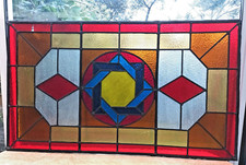 Stained Glass Leaded Window Large Colourful Antique
