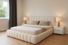 Panel Ambassador Bed With/Without Gas Lift Storage 40" HB - Teddy Boucle Fabric!