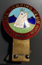 Vintage Enamel Brass Car Mascot Badge THE CAMPING CLUB by J R Gaunt London Bar