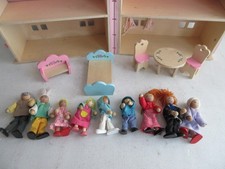 Wooden Dollhouse With Furniture & Dolls Toy Bundle Waldorf Montessori