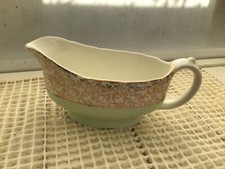 Vintage Midwinter Classic Shape Gravy Boat Mid Century Pastel Green Gold Detail
