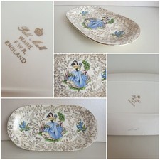 Vintage Pall Mall Ware FWR Dainty Miss Sandwich Plate Trinket Tray Blue Dress