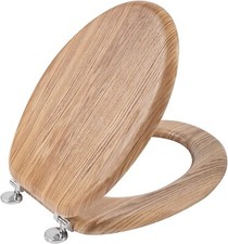 Angel Shield Antibacterial Wooden Toilet Seat Adjustable Hinges - Solid Oak (NN)