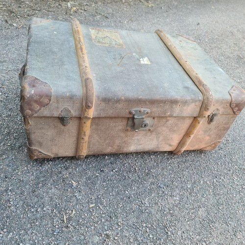Vintage banded steamer trunk - vintage,