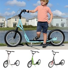 90-96cm Kids Kick Scooter w/ Adjustable Handlebar Inflatable Wheels Brakes