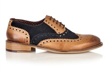 Mens Retro Real Leather Oxford Brogues Tweed Suede Vintage 1920s Lace Up Shoes