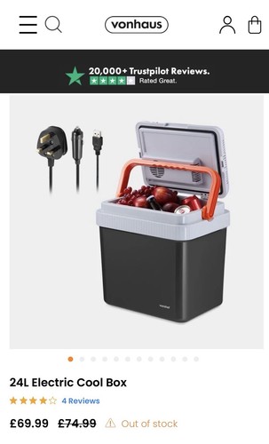 Vonshef 24l electric cool box - 24l,