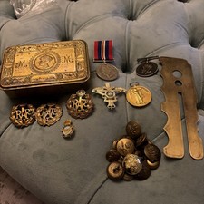 Large Collection of Military, Medals, Buttons, cap badges 1914 Xmas tin etc 