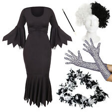 DELUXE CRUELLA COSTUME HALLOWEEN VILLAIN FANCY DRESS BOOK MOVIE CHARACTER