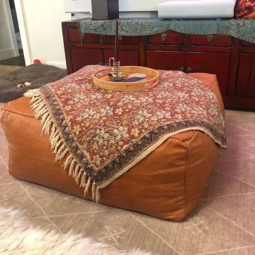 Genuine leather pouffe ottoman - leather,