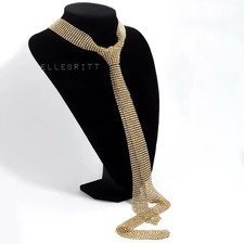 Zara Style Vintage Personality Metal Rhinestone Mesh Necktie Statement Necklace