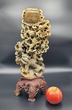 Large Chinese Antique 19th/20th Century Qing Soapstone Foo Dog Carving