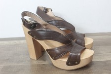 PURA LOPEZ Wood Platform Sling Sandals Sz 38=7.5 {MB-1421]