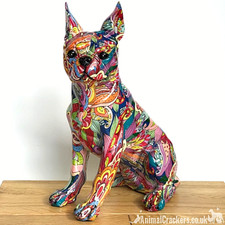 Large 32cm GROOVY ART colourful Boston Terrier ornament figurine Dog lover gift