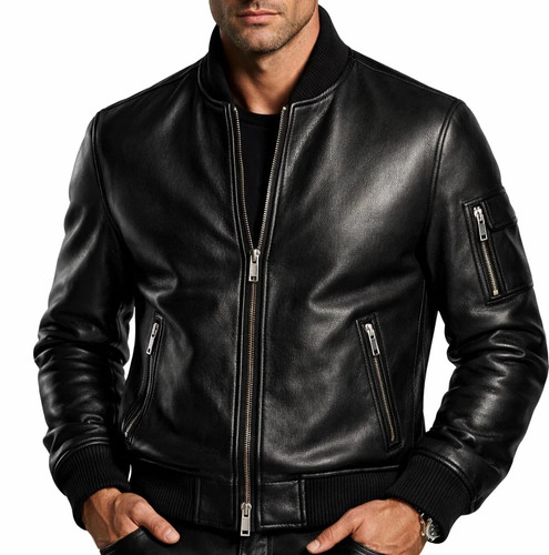 Men black genuine sheepskin - black,