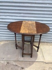 Antique Solid Oak Barley Twist Drop Leaf Gate Leg Dining Table Oval Wooden