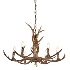 6 Lights Wooden Antler Finish