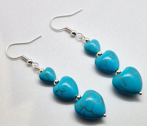Turquoise heart beaded long - turquoise,