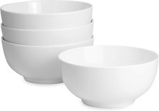 White Bowls Porcelain Set of 4 600ml Bowl for Breakfast Soups Salad Pasta Desset