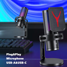 USB Microphone Noise Cancellation Condenser RGB Gaming Mic for PC Laptop Android