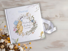 PERSONALISED POOH BEAR CHRISTENING HARD COVER GUEST BOOK/ SCRAPBOOK MEMORY ALBUM