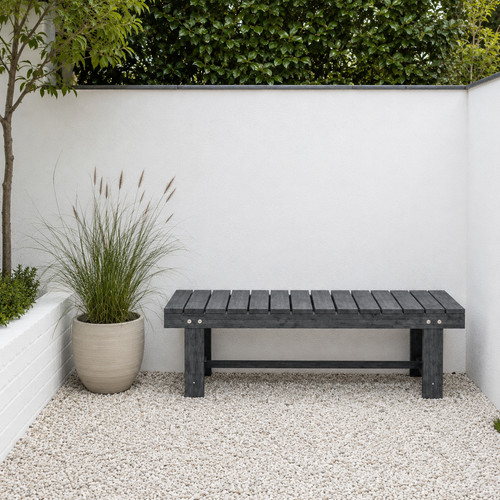 Grey wooden garden bench - garden,