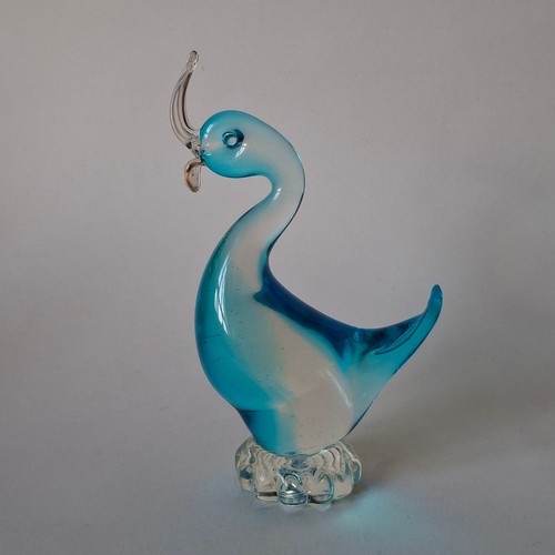 Murano glass duck blue - glass, clear