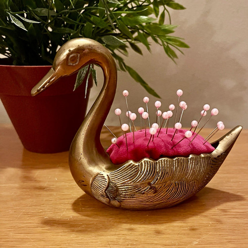 Vintage swan shaped metal pin - swan-shaped,