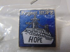 Lapel Hat Pin Project Hope Ship Boat Blue & White