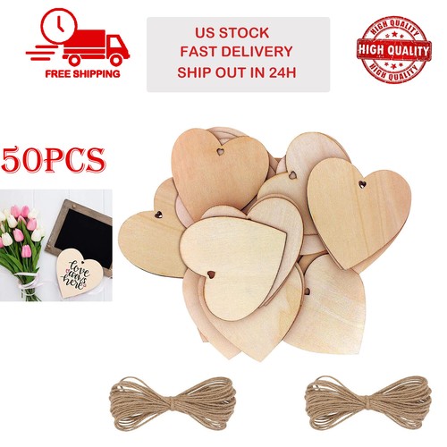 50pcs wooden hearts twine - wooden,