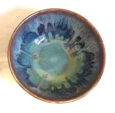 Studio Pottery Bowl Blue Purple Green Drippy Glazes 5.25" diameter Unique NEW