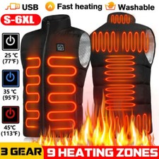Men USB Electric Heated Vest Jacket 9 Zone Warm Up Heating Pad Cloth Body Warmer