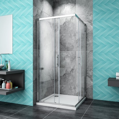 Corner entry shower enclosure - entry,