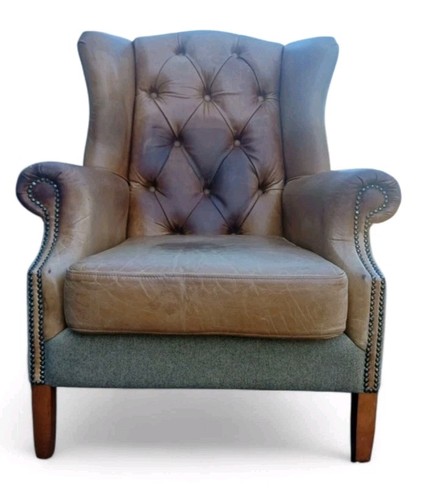 Harris tweed leather armchair - tweed,