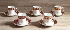 Elizabethan Bone China Burgundy/Gold Set Of Five Cups & Saucers Made In England