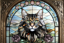 Maine Coon Faux Stained Glass Window Look Metal Sign, Maine Coon Plaque