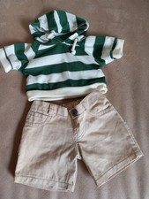Build A Bear boys Hooded Stripe Top And Cream Jeans Vgc