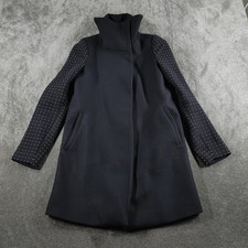 Zara Coat Womens EUR XS Navy Wool Stud Sleeve Funnel Neck Hook Bar Closure Cape