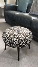 Designer Snow Leopard Table Stool Velvet Round Makeup Vanity Chair Metal Legs