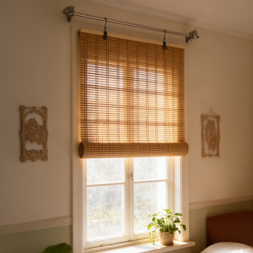 Bamboo roller blind window - bamboo,