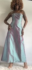 MONSOON GREEN STRAPLESS SILK IRIDESCENT LONG EVENING GOWN DRESS WEDDING SIZE :12