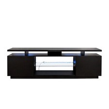 200cm Black TV Stand for 75" TVs, Modern Media Console with Lights & Storage